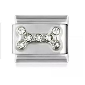 🐾 Italian Link Stainless Steel Bone Rhinestone for Nomination Bracelet New